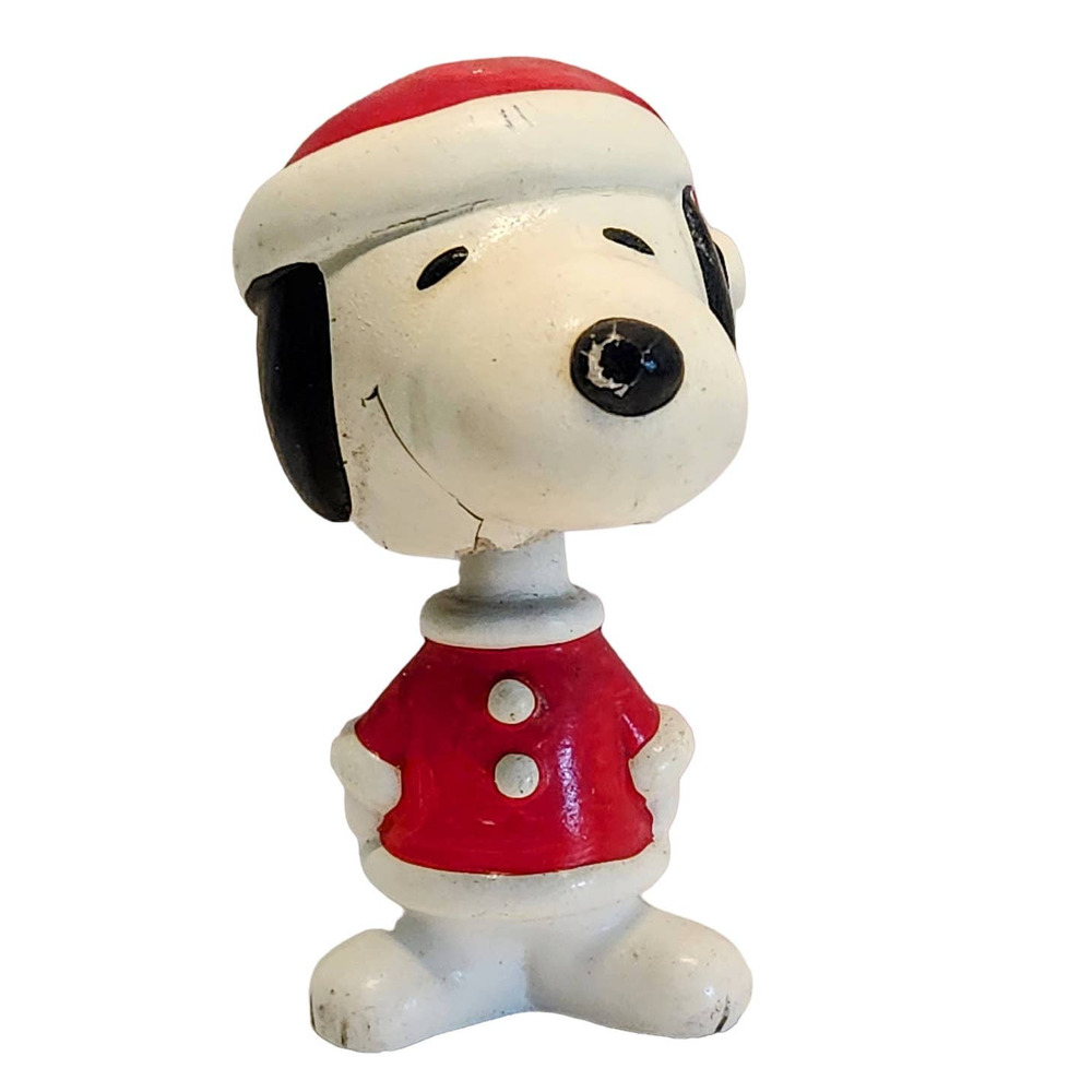 Vintage Peanuts Snoopy Bobblehead Nodder Figurine Christmas Santa Hat 1958 1966